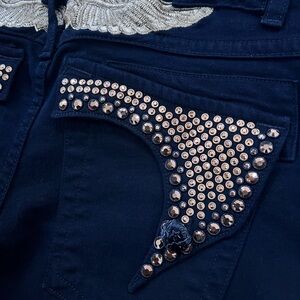 Robin's Jean Black Denim Jeans with Gold Wing Charms